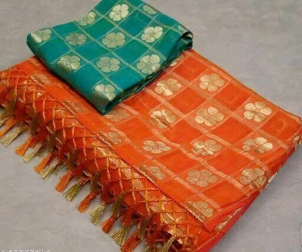 Orange_Jacquard_Floral_Print_Ilkal_Saree_For_Women