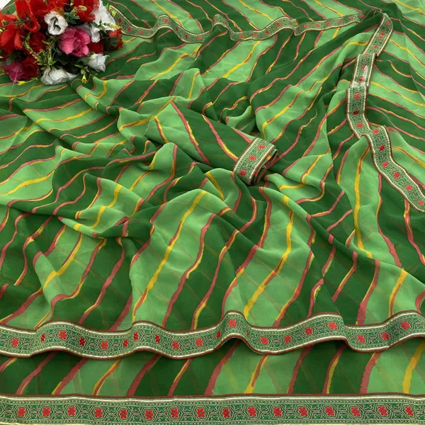 Dark_Green_Georgette_Printed_Leheria_Saree_For_Women