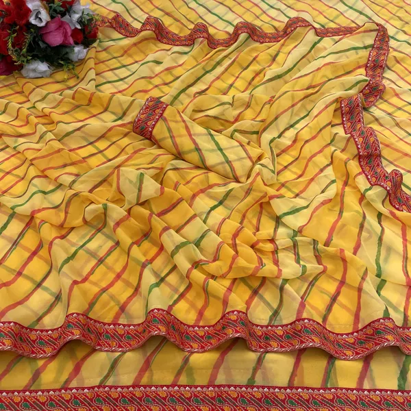 Yellow_Georgette_Printed_Leheria_Saree_For_Women