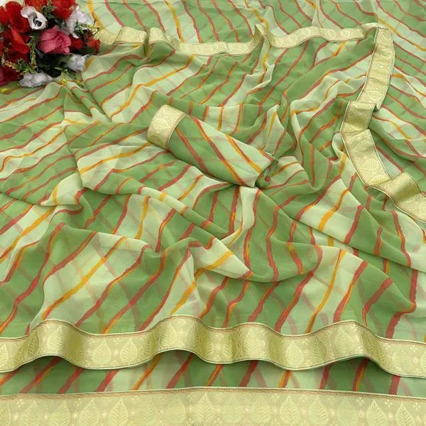 Light_Green_Georgette_Printed_Leheria_Saree_For_Women