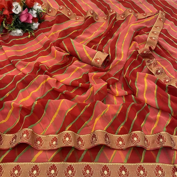 Red_Georgette_Printed_Leheria_Saree_For_Women