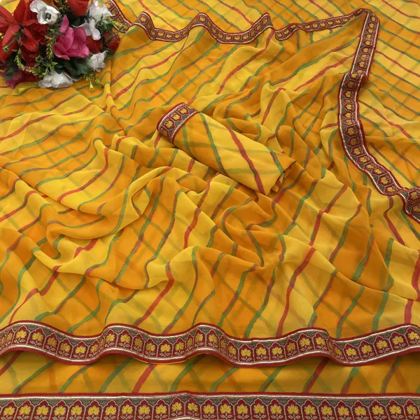 Yellow_Georgette_Printed_Leheria_Saree_For_Women