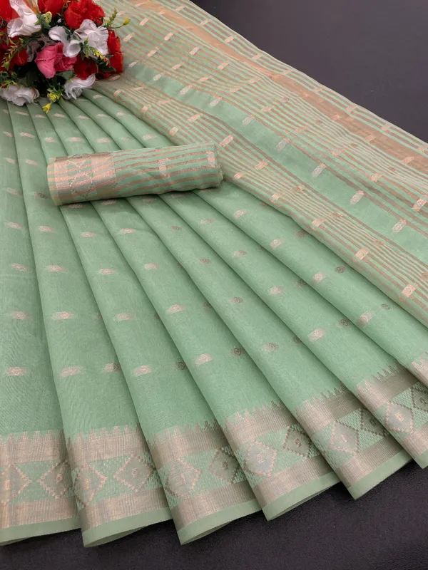 Light_Green_Jacquard_Self_Design_Banarasi_Saree_For_Women