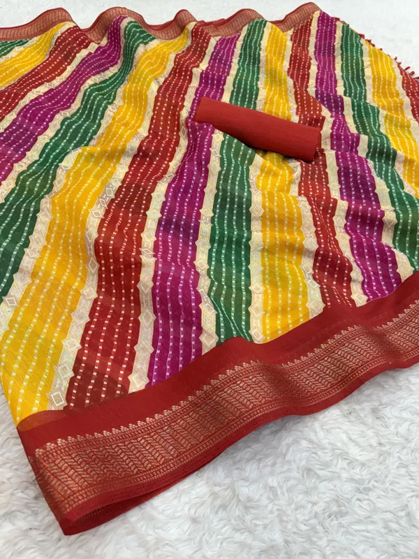 Multicolor_Cotton_Blend_Printed_Leheria_Saree_For_Women