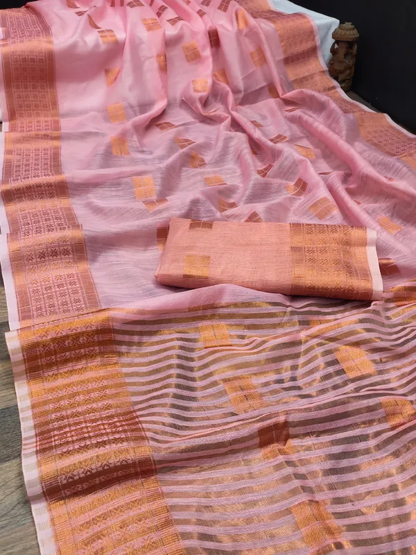 Pink_Cotton_Linen_Self_Design_Ilkal_Saree_For_Women