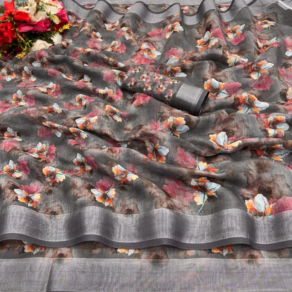 Grey_Linen_Digital_Print_Daily_Wear_Saree_For_Women
