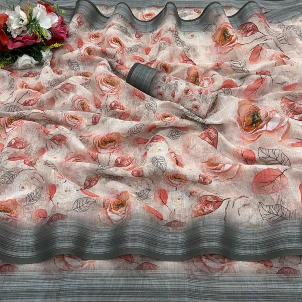 Cream_Linen_Digital_Print_Daily_Wear_Saree_For_Women