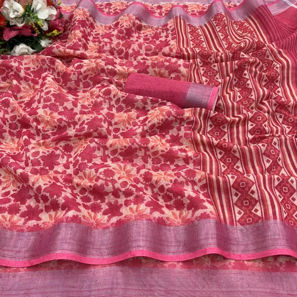 Pink_Linen_Digital_Print_Daily_Wear_Saree_For_Women