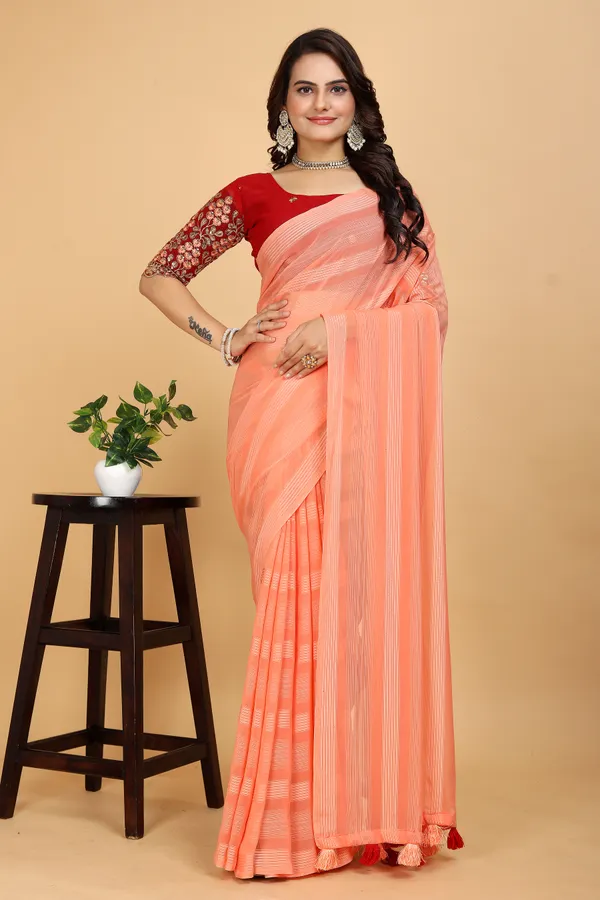 Cream_Georgette_Striped_Bollywood_Saree_For_Women