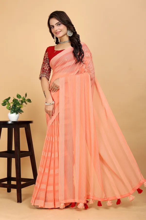 Cream_Georgette_Striped_Bollywood_Saree_For_Women