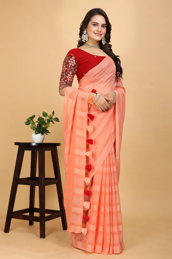 Cream_Georgette_Striped_Bollywood_Saree_For_Women