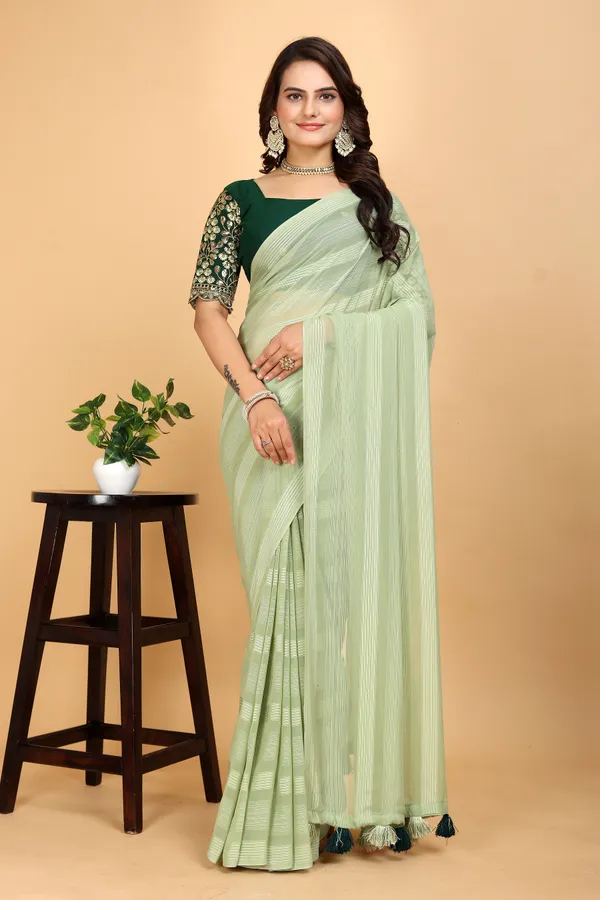 Light_Green_Georgette_Striped_Bollywood_Saree_For_Women
