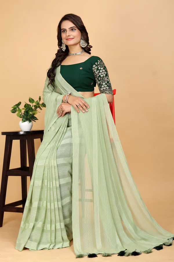Light_Green_Georgette_Striped_Bollywood_Saree_For_Women