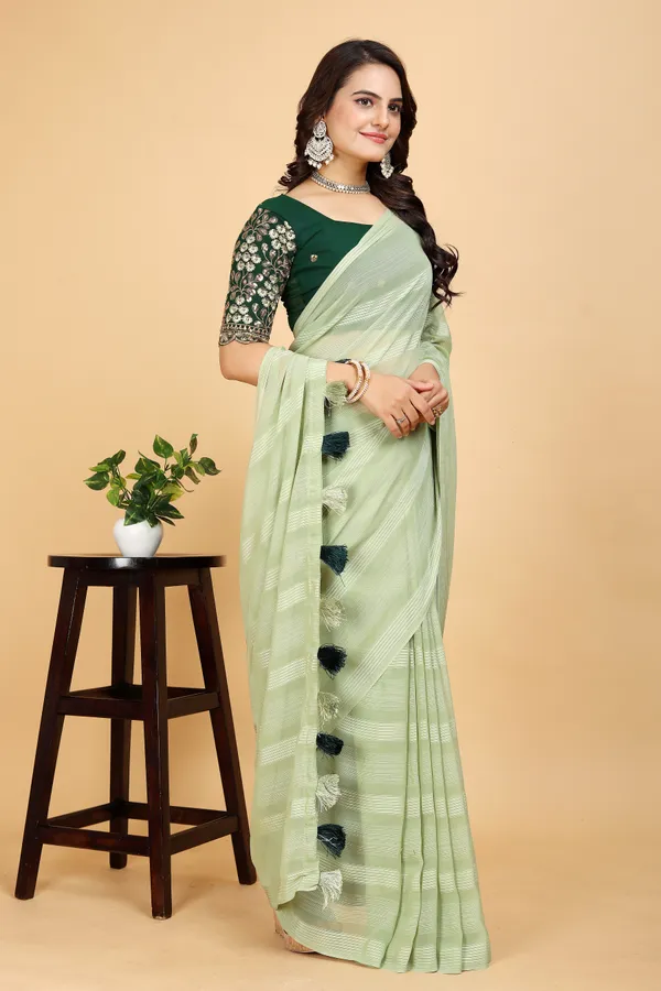 Light_Green_Georgette_Striped_Bollywood_Saree_For_Women