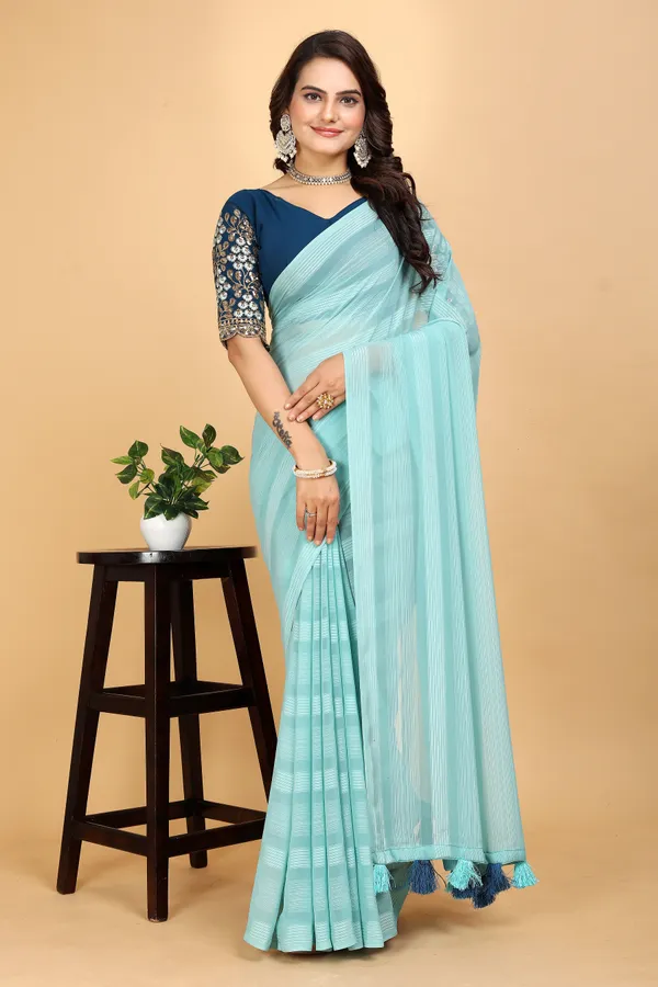 Light_Blue_Georgette_Striped_Bollywood_Saree_For_Women