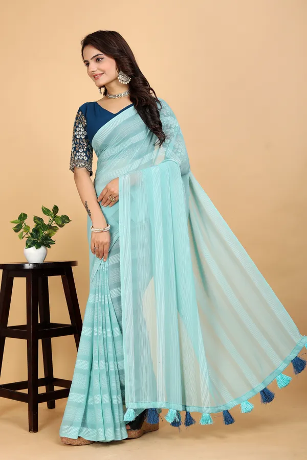 Light_Blue_Georgette_Striped_Bollywood_Saree_For_Women