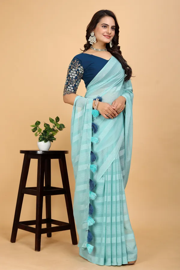 Light_Blue_Georgette_Striped_Bollywood_Saree_For_Women