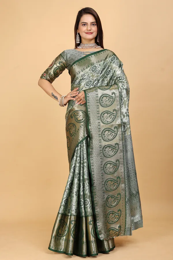 Dark_Green_Tussar_Silk_Woven_Handloom_Saree_For_Women