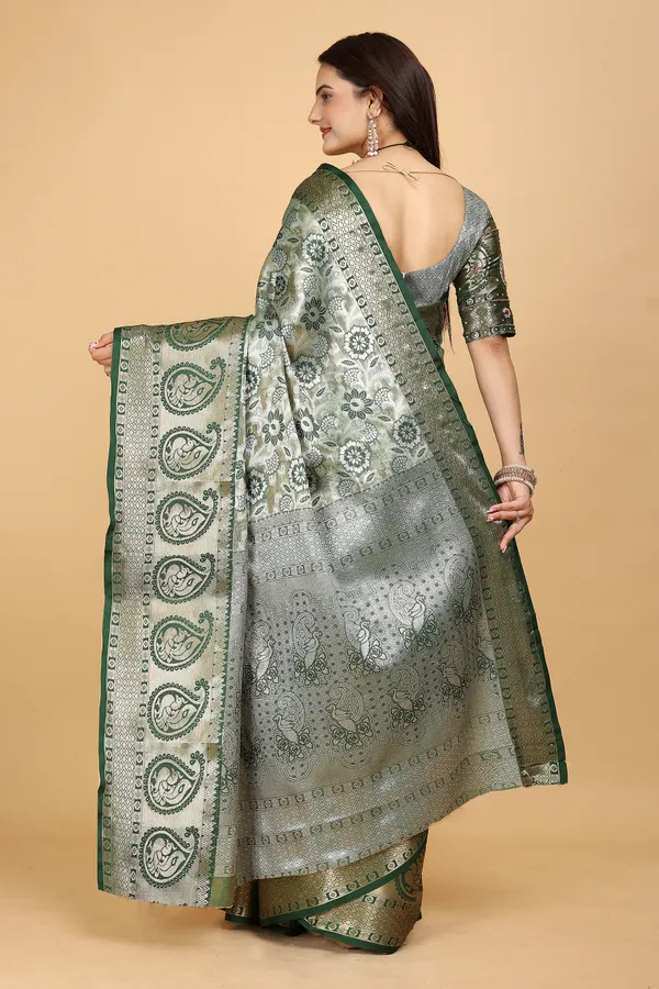 Dark_Green_Tussar_Silk_Woven_Handloom_Saree_For_Women