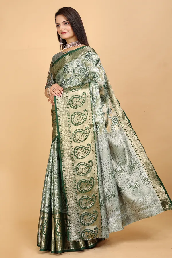 Dark_Green_Tussar_Silk_Woven_Handloom_Saree_For_Women