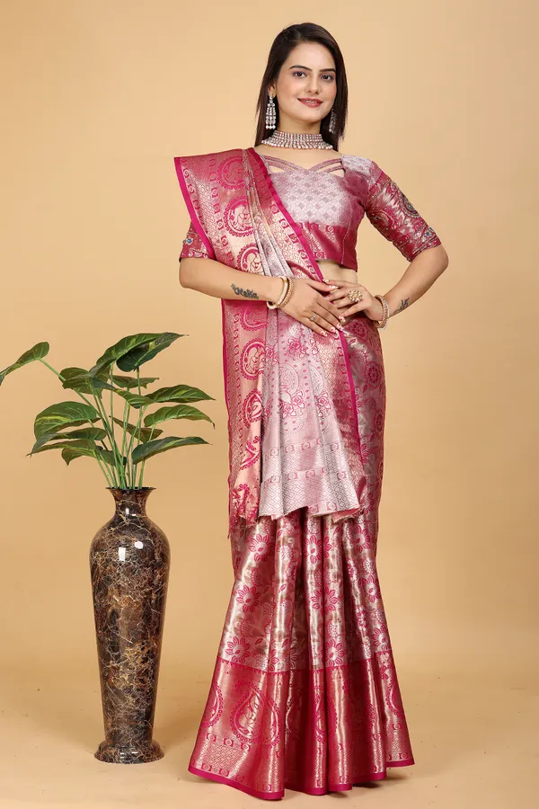 Pink_Tussar_Silk_Woven_Handloom_Saree_For_Women