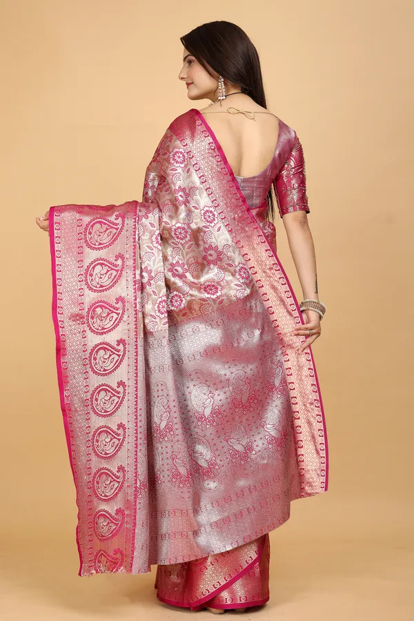 Pink_Tussar_Silk_Woven_Handloom_Saree_For_Women