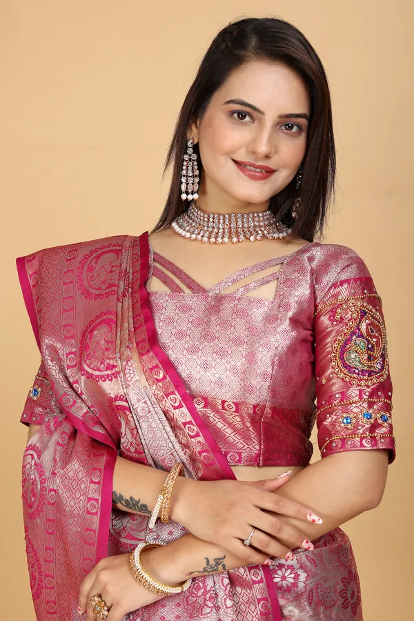 Pink_Tussar_Silk_Woven_Handloom_Saree_For_Women