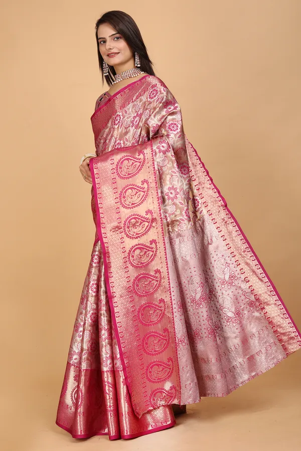 Pink_Tussar_Silk_Woven_Handloom_Saree_For_Women