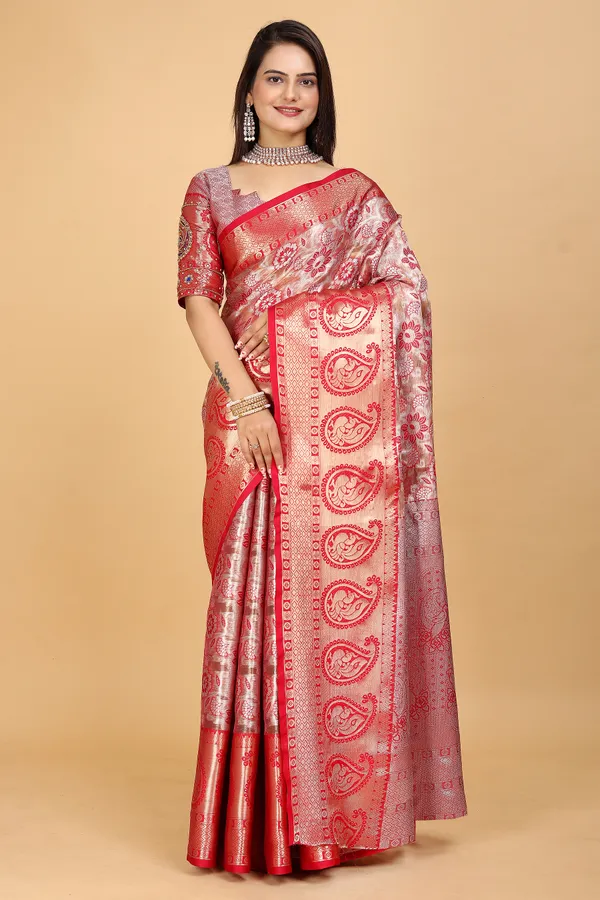 Red_Tussar_Silk_Woven_Handloom_Saree_For_Women