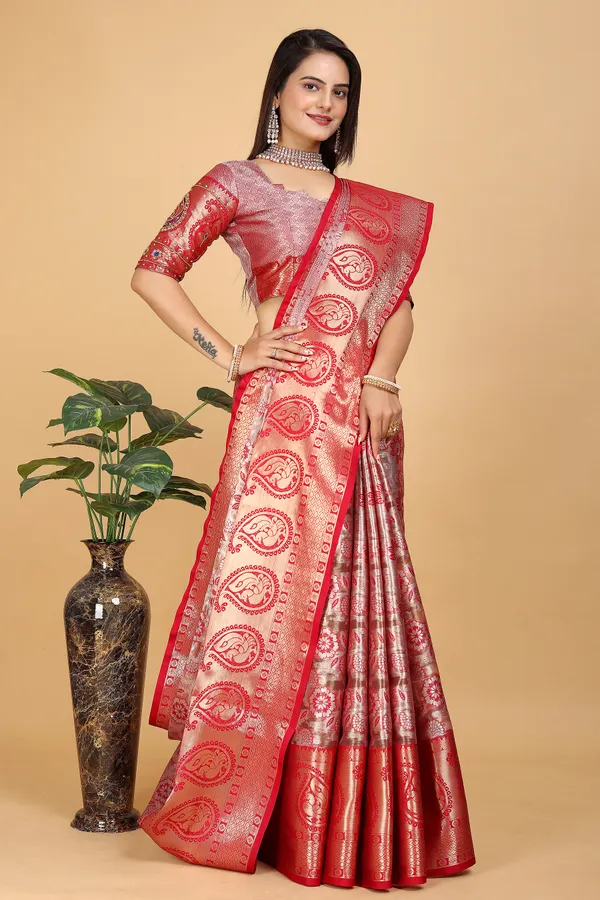 Red_Tussar_Silk_Woven_Handloom_Saree_For_Women