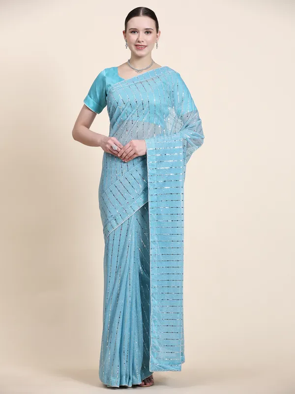 Blue_Lycra_Blend_Embellished_Bollywood_Saree_For_Women