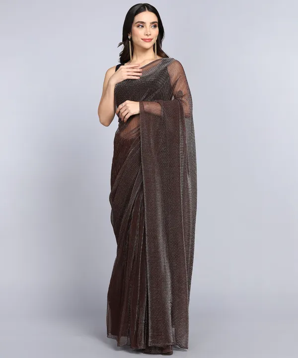 Brown_Lycra_Blend_Dyed_Bollywood_Saree_For_Women