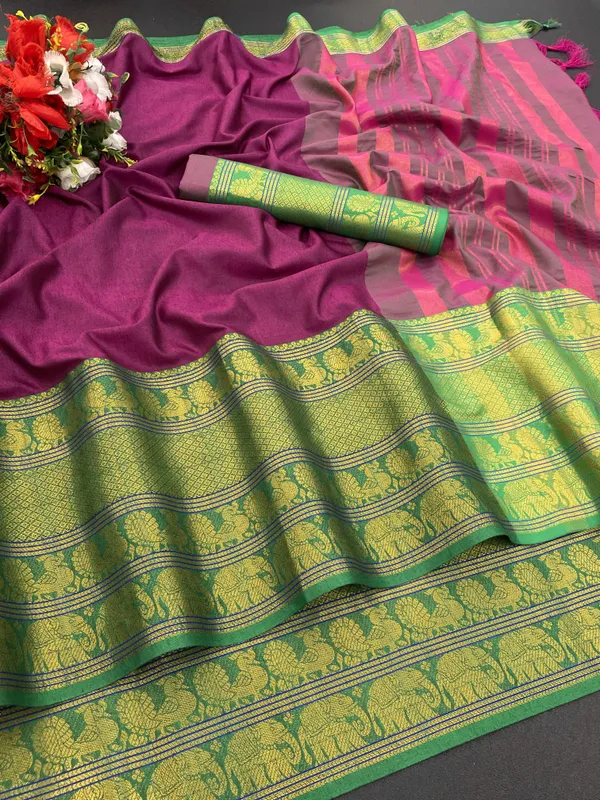 Magenta_Jacquard_Self_Design_Banarasi_Saree_For_Women