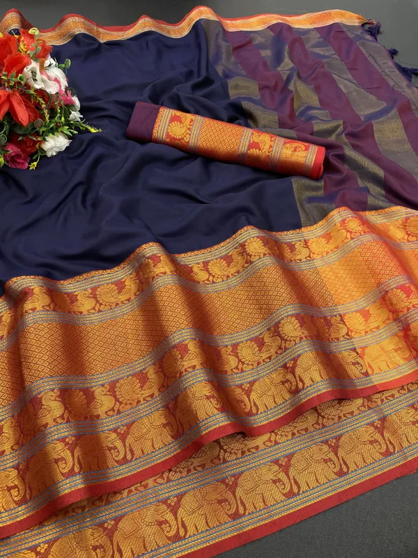 Dark_Blue_Jacquard_Self_Design_Banarasi_Saree_For_Women