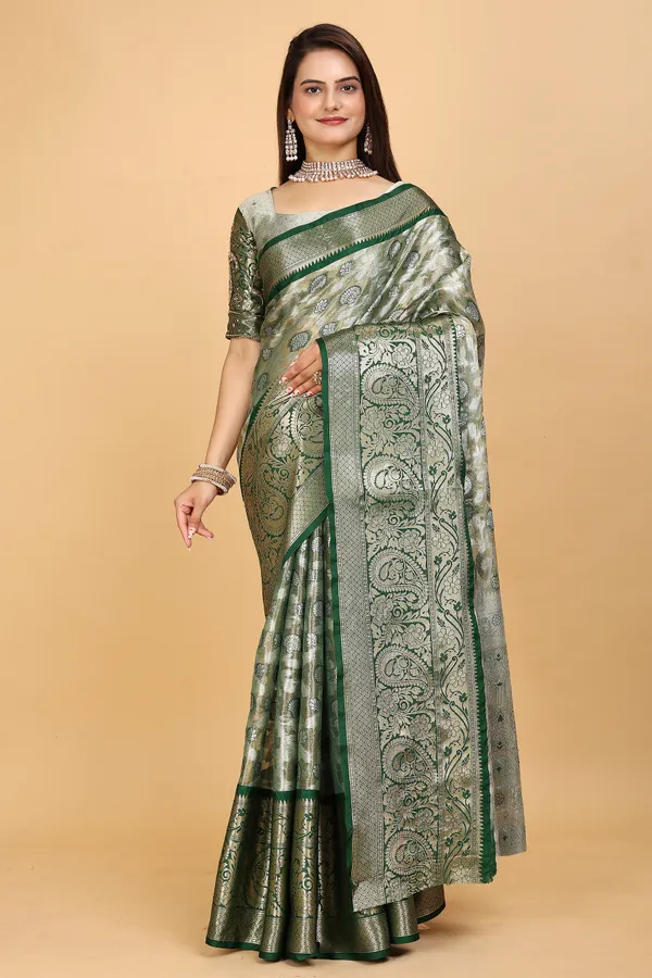 Dark_Green_Tussar_Silk_Woven_Handloom_Saree_For_Women
