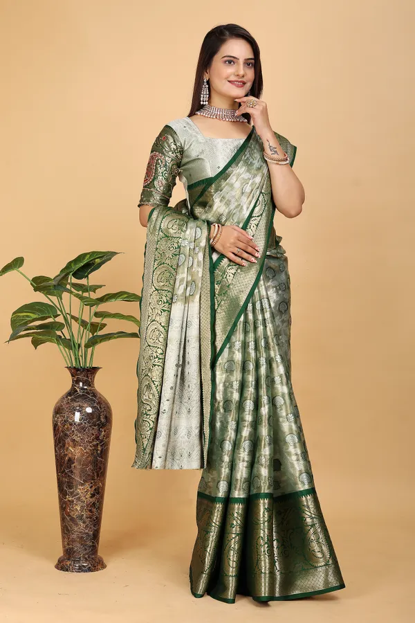 Dark_Green_Tussar_Silk_Woven_Handloom_Saree_For_Women