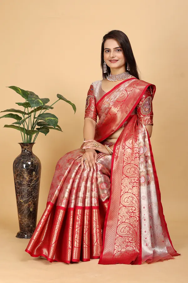 Red_Tussar_Silk_Woven_Handloom_Saree_For_Women