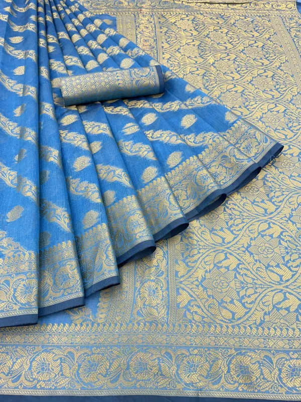 Blue_Organza_Woven_Leheria_Saree_For_Women