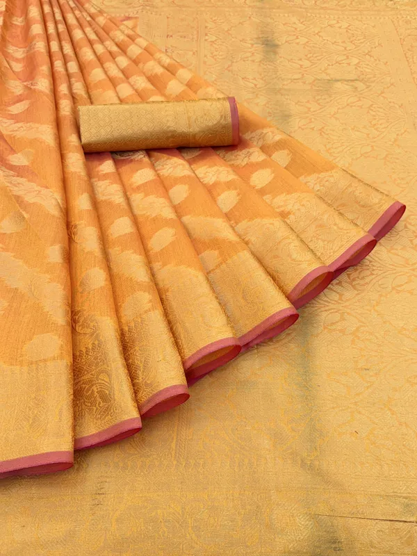 Gold_Organza_Woven_Leheria_Saree_For_Women