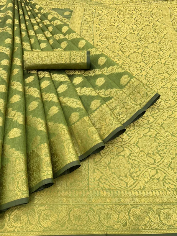 Green_Organza_Woven_Leheria_Saree_For_Women