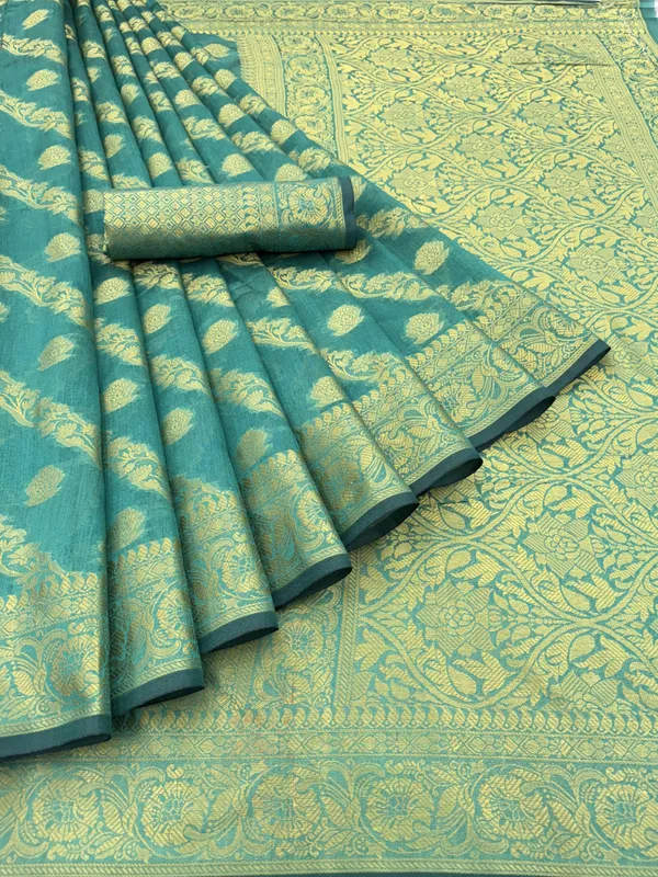 Blue_Organza_Woven_Leheria_Saree_For_Women
