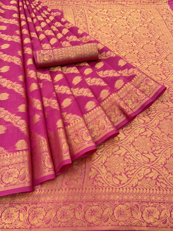 Magenta_Organza_Woven_Leheria_Saree_For_Women