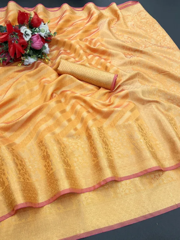 Gold_Organza_Woven_Leheria_Saree_For_Women