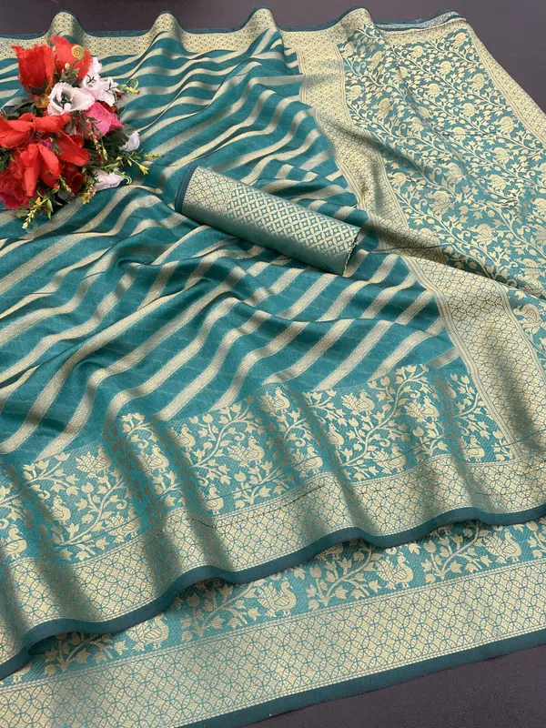 Blue_Organza_Woven_Leheria_Saree_For_Women