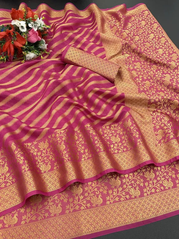 Magenta_Organza_Woven_Leheria_Saree_For_Women