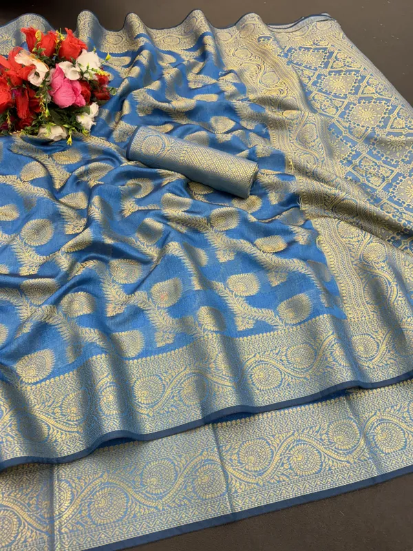 Blue_Organza_Woven_Leheria_Saree_For_Women