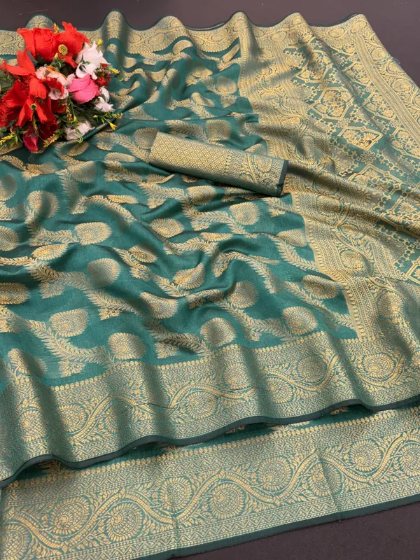 Blue_Organza_Woven_Leheria_Saree_For_Women