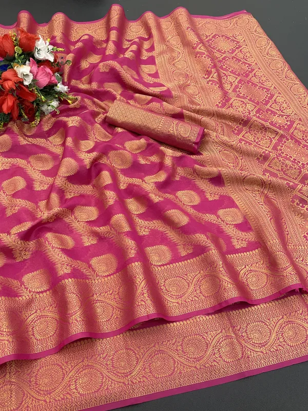 Magenta_Organza_Woven_Leheria_Saree_For_Women