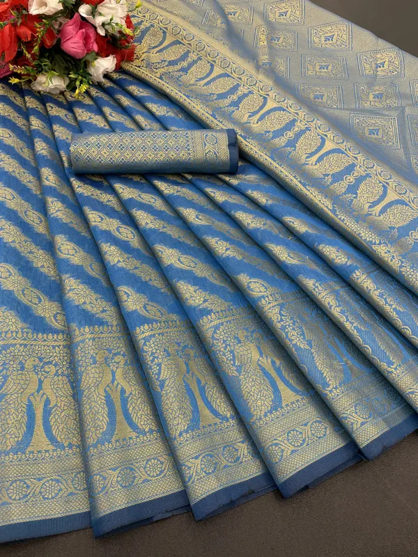 Blue_Organza_Woven_Leheria_Saree_For_Women