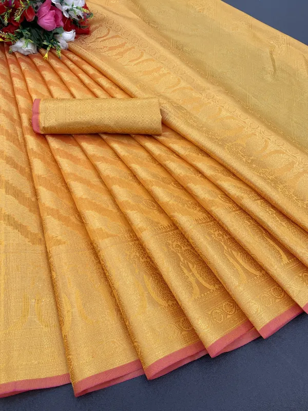 Gold_Organza_Woven_Leheria_Saree_For_Women